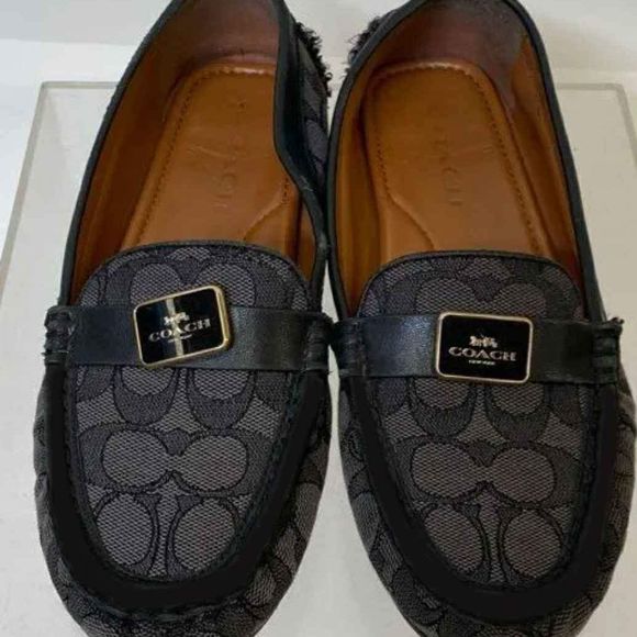Coach Gray Black Monogram Flats Loafers Size 7.5 - Picture 1 of 7